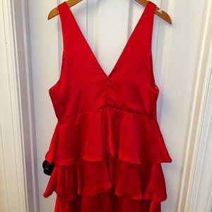 Satin red tiered ruffle dress